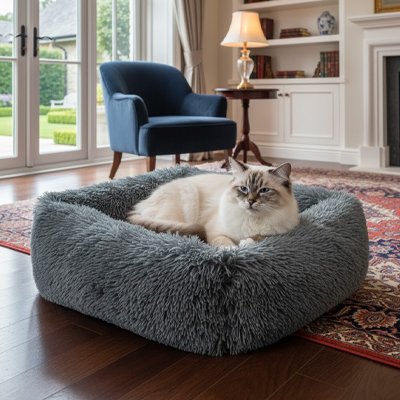 lit pour chat forme rectangulaire gris chat allonge salon