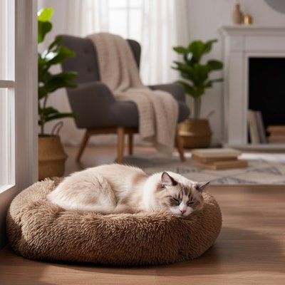 lit pour chat forme rectangulaire marron chat dormant salon
