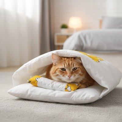 lit pour chat kawaii jaune chat allonge chambre