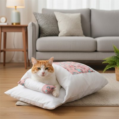 lit pour chat kawaii rose chat allonge canape salon