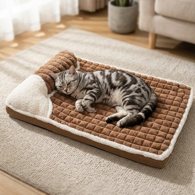 lit pour chat matelas orthopedique marron chat allonge salon