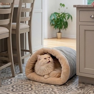 lit pour chat nid gris chat allonge cuisine
