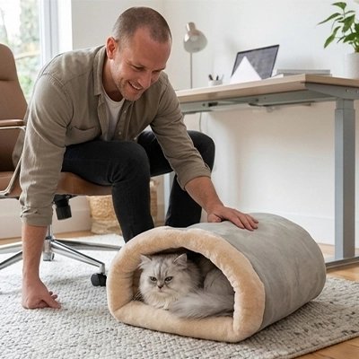 lit pour chat nid gris chat allonge maitre bureau