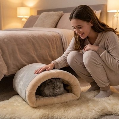 lit pour chat nid gris chat allonge maitresse chambre