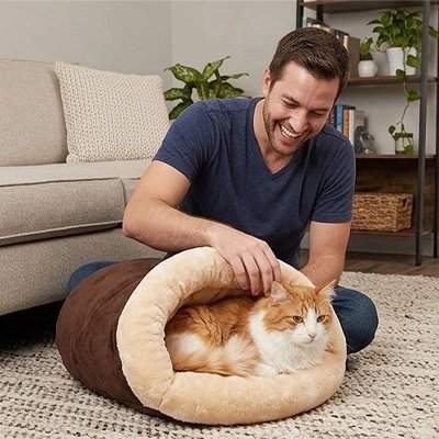 lit pour chat nid marron chat allonge maitre salon