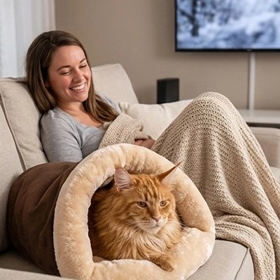 lit pour chat nid marron chat allonge maitresse salon