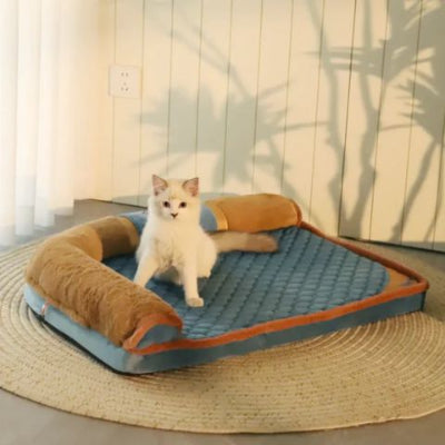 lit-pour-chat-oreiller-integre-bleu