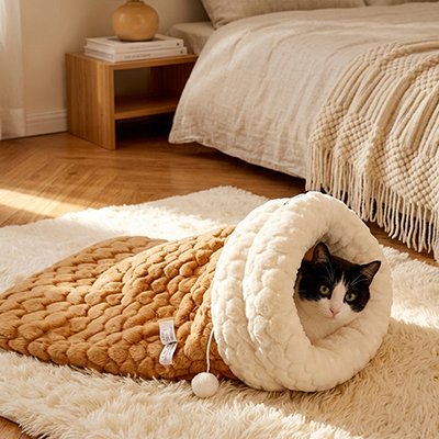 lit pour chat peluche douce brun chat allonge chambre