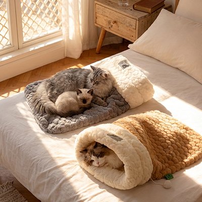 lit pour chat peluche douce brun gris chats allonges