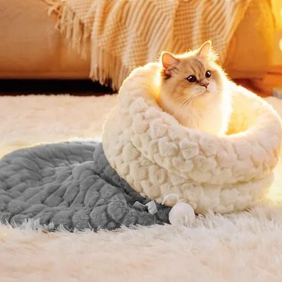 lit pour chat peluche douce gris chat debout