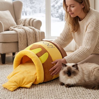 lit pour chat pot de miel chat allonge maitresse salon
