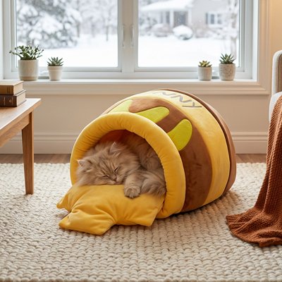 lit pour chat pot de miel chat dormant salon