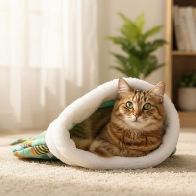 lit pour chat sac de couchage poisson chat allonge