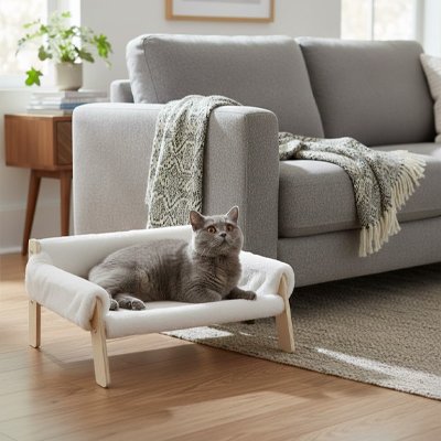 lit pour chat scandinave blanc chat allonge salon canape