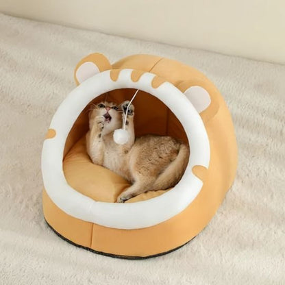 lit pour chat tete de lion jaune chat amusant