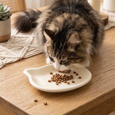 maine coon mangeant dans gamelle pour chat originale couleur blanche