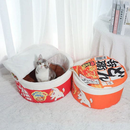 maison pour chat bol de nouilles orange rouge chat