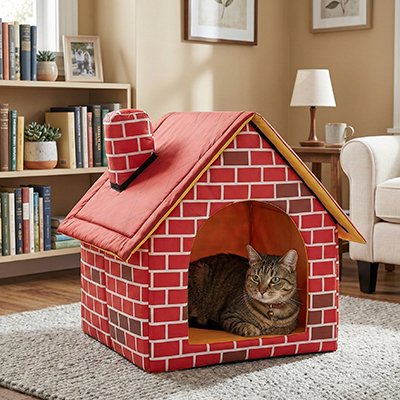 Maison pour chat brique rouge chat allonge salon
