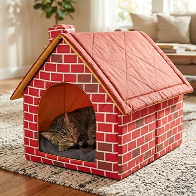 Maison pour chat brique rouge chat dormant salon