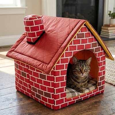 Maison pour chat brique rouge salon chat allonge