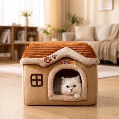 maison pour chat design decoratif marron chat allonge salon
