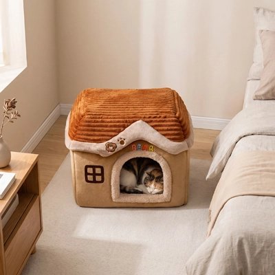 maison pour chat design decoratif marron chat dormant chambre