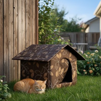 maison pour chat extérieur motif feuillage chat apaise jardin