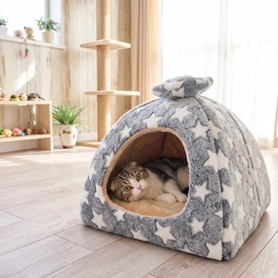 maison pour chat forme igloo etoiles salon chat apaise