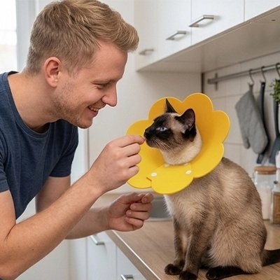 maitre collerette chat design floral jaune cuisine