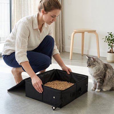 maitresse chat avec bac à litière chat voyage