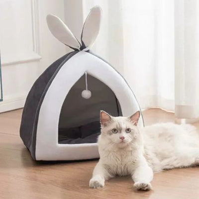 niche-a-chat-oreilles-lapin-gris