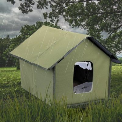 niche chat extérieur protectia toit triangle kaki