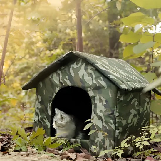 niche exterieur pour chat design camouflage chat allonge