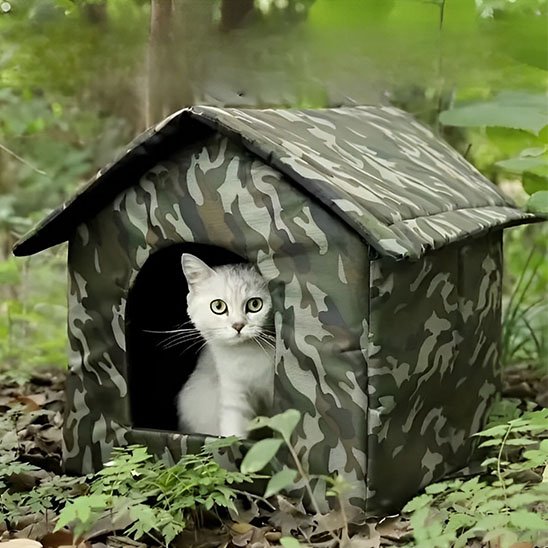 niche exterieur pour chat design camouflage chaton debout