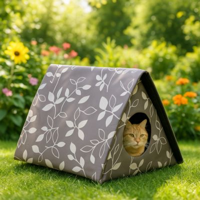 niche exterieur pour chat triangulaire marron