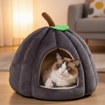 niche pour chat design citrouille gris chat allonge