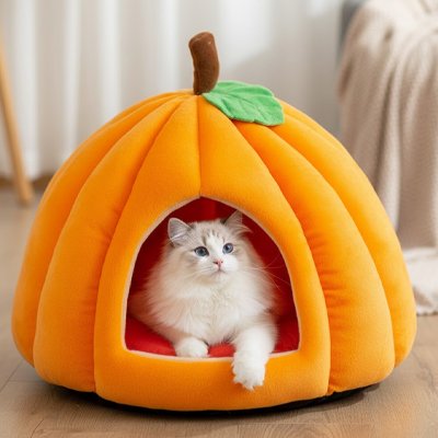 niche pour chat design citrouille orange chat allonge