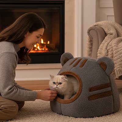 niche pour chat design tete ours gris maitresse salon