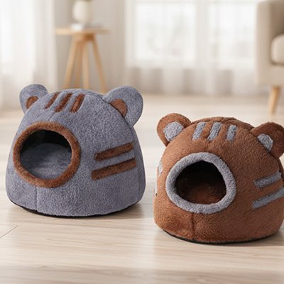 niche pour chat design tete ours gris marron salon