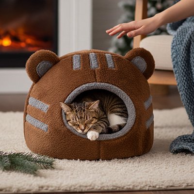 niche pour chat design tete ours marron chat repose