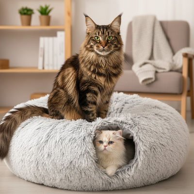 niche pour chat design tunnel maine coon debout salon