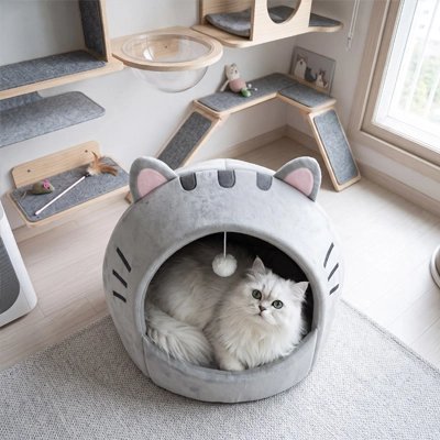 niche pour chat dome felin allonge jouets
