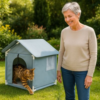 niche pour chat exterieur cozy refuge gris avec chat