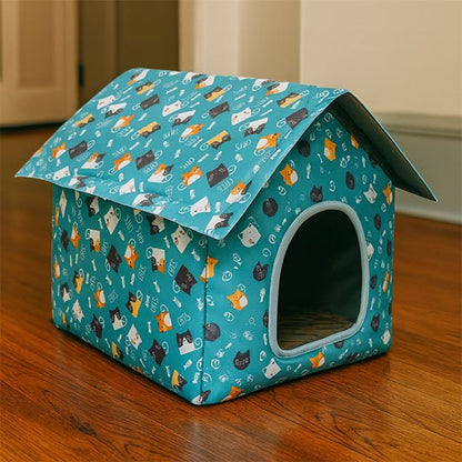 niche pour chat exterieur motifs decoratifs bleu