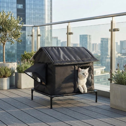 niche pour chat extérieur surelevee avec chat balcon