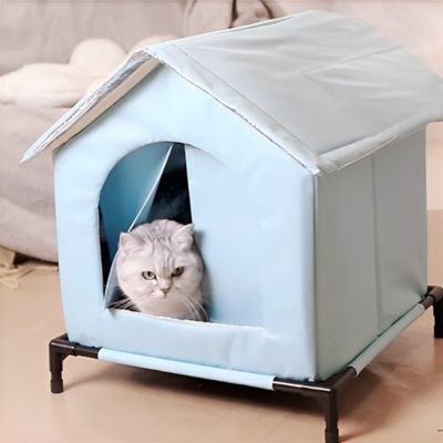 niche pour chat exterieur surelevee bleu clair