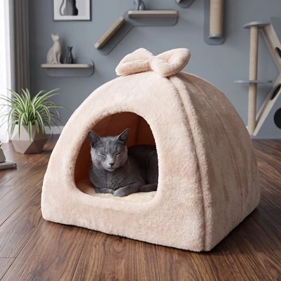 niche pour chat forme pyramidale beige chat apaise