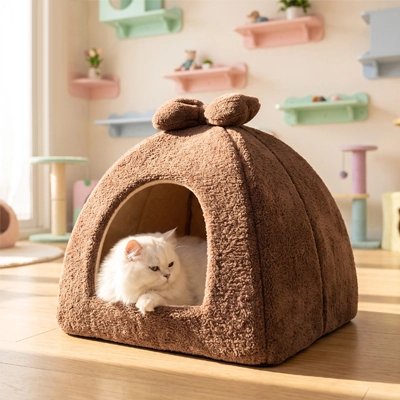 niche pour chat forme pyramidale marron chat allonge