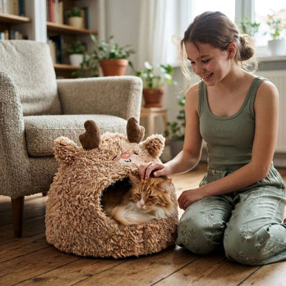 niche pour chat ludique marron maitresse chat apaise