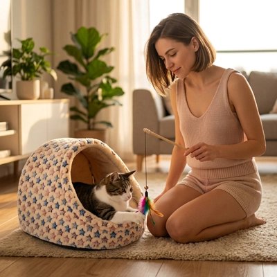 niche pour chat motifs etoiles beige maitresse salon